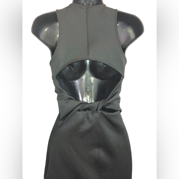 Zara black scuba fit twisted back cutout front slit sleeveless dress size XS new - Picture 13 of 16